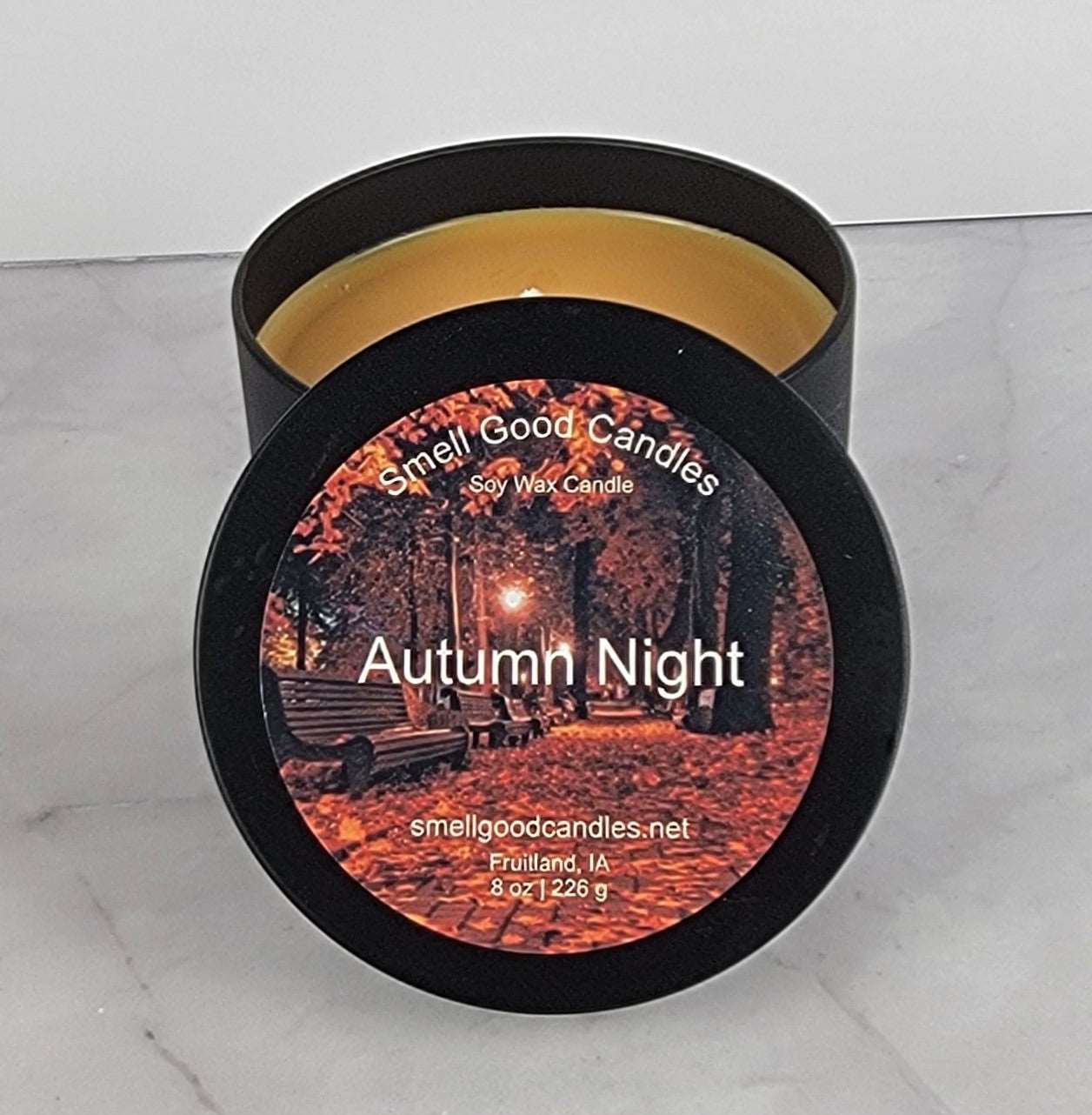 Autumn Night 8oz Tin Scented Soy Wax Candle