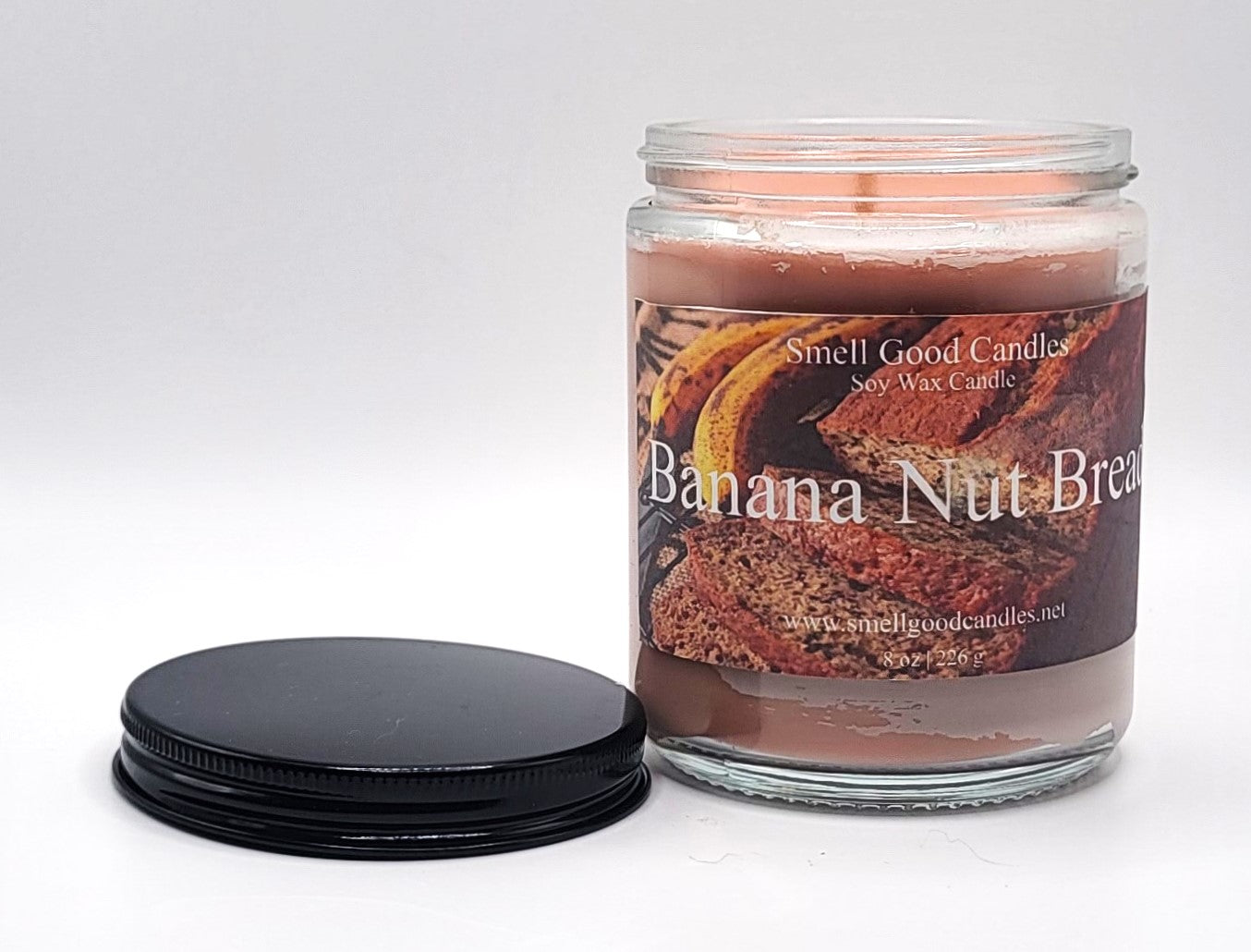 Banana Nut Bread 8oz Jar Scented Soy Wax Candle - Front Open