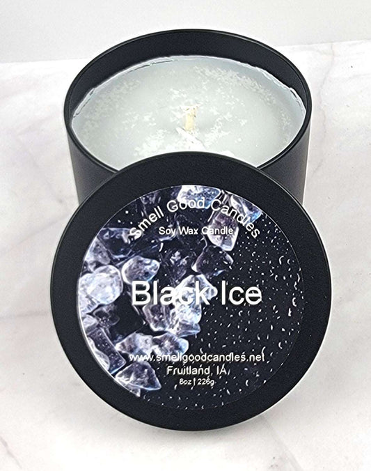 Black Ice 8oz Tin Scented Soy Wax Candle