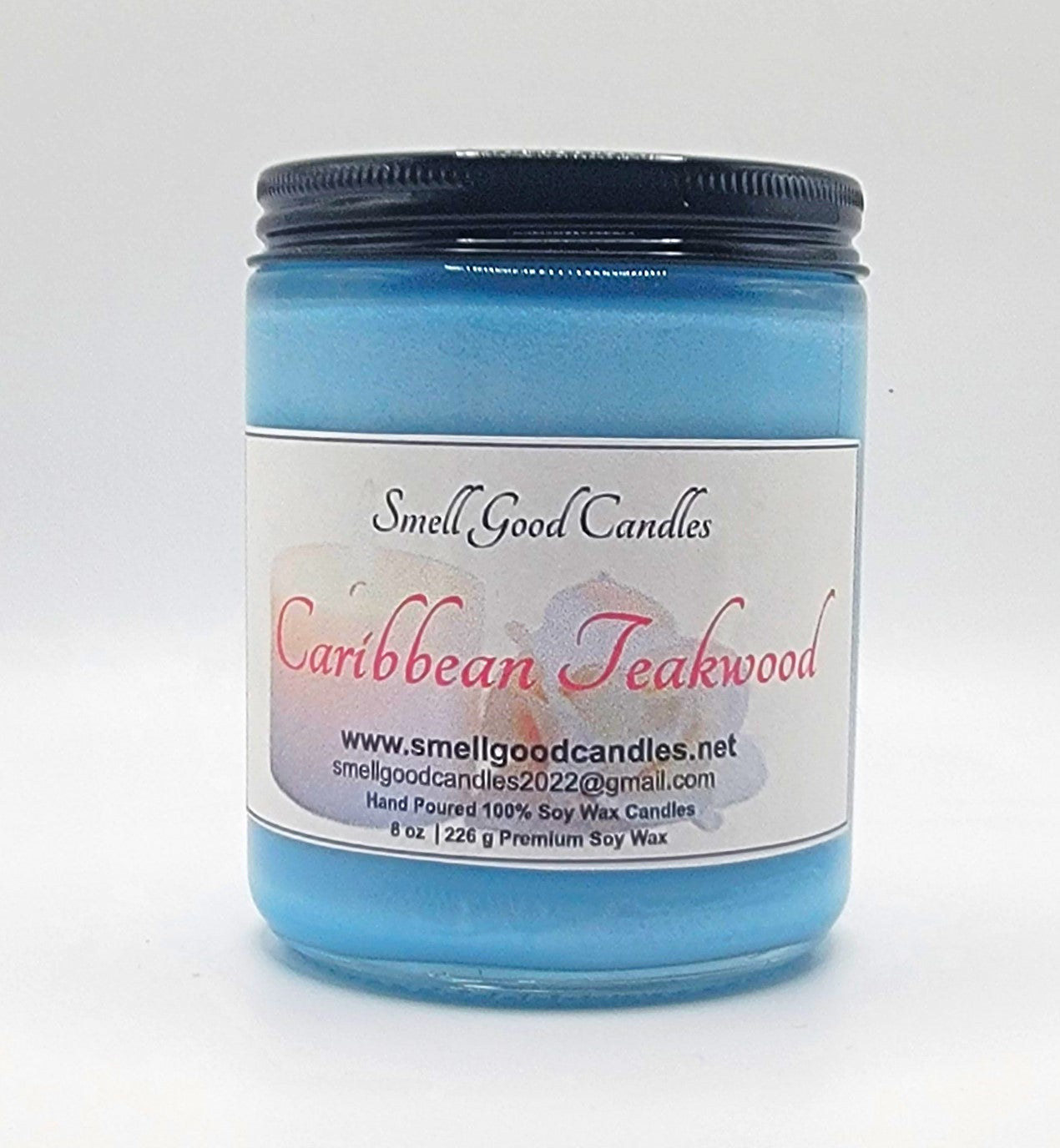 Caribbean Teakwood 8oz Jar Scented Soy Wax Candle - Front