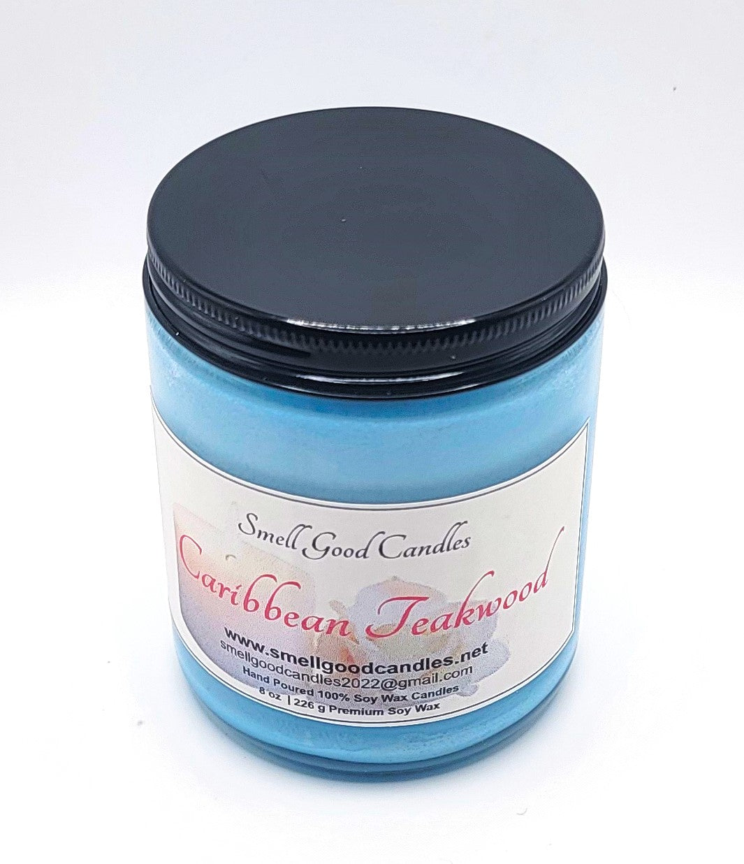 Caribbean Teakwood 8oz Jar Scented Soy Wax Candle - Top Closed