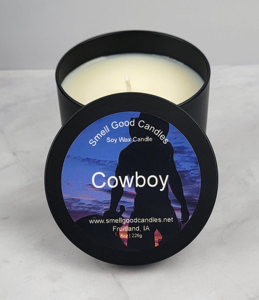 Cowboy 8oz Tin Scented Soy Wax Candle