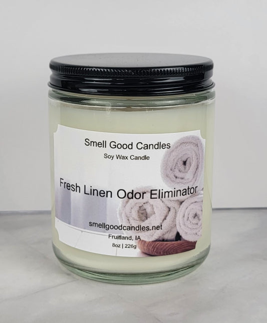 Fresh Linen Odor Eliminator 8oz Jar Scented Soy Wax Candle