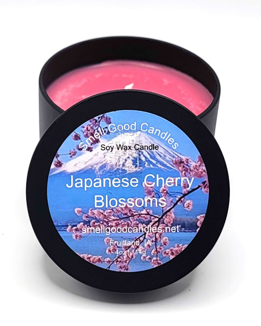 Japanese Cherry Blossom 4oz Tin Scented Soy Wax Candle