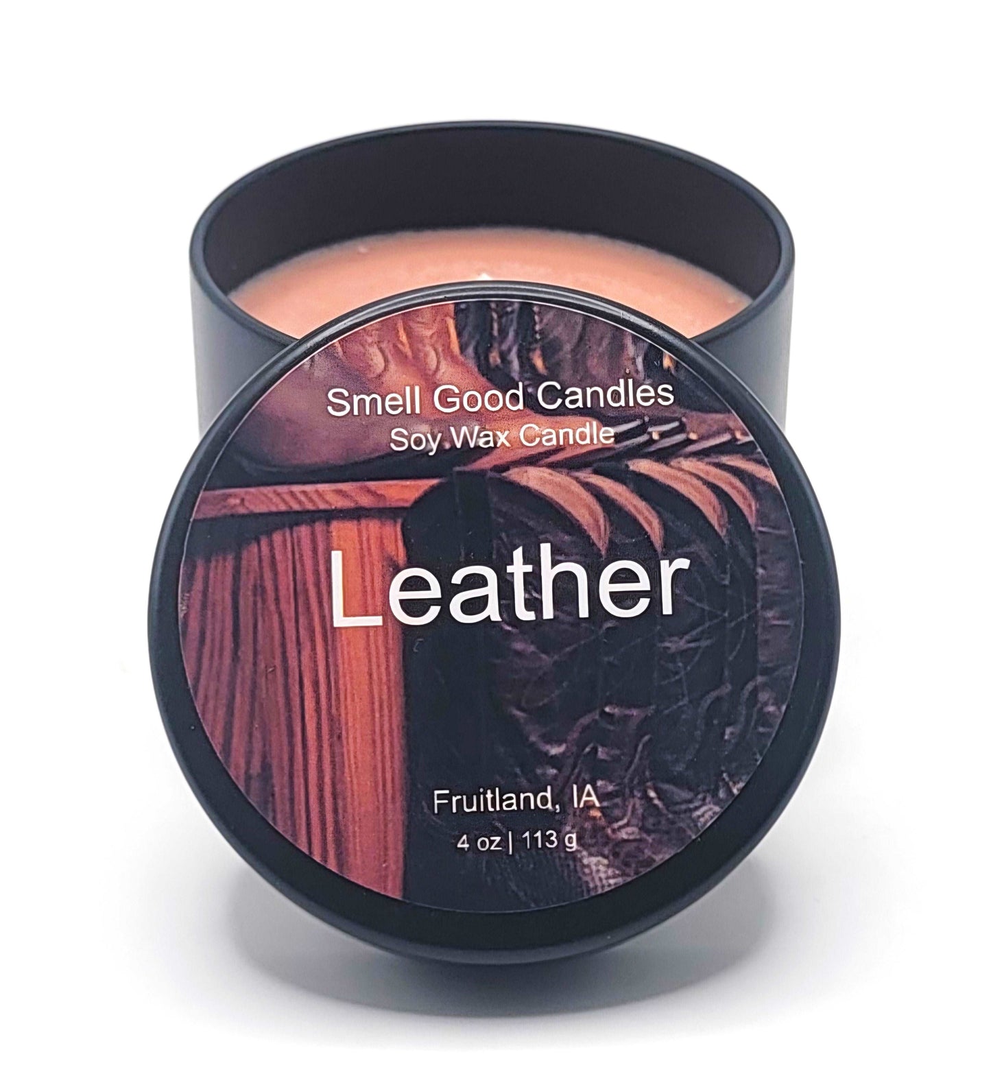 Leather 4oz Tin Scented Soy Wax Candle