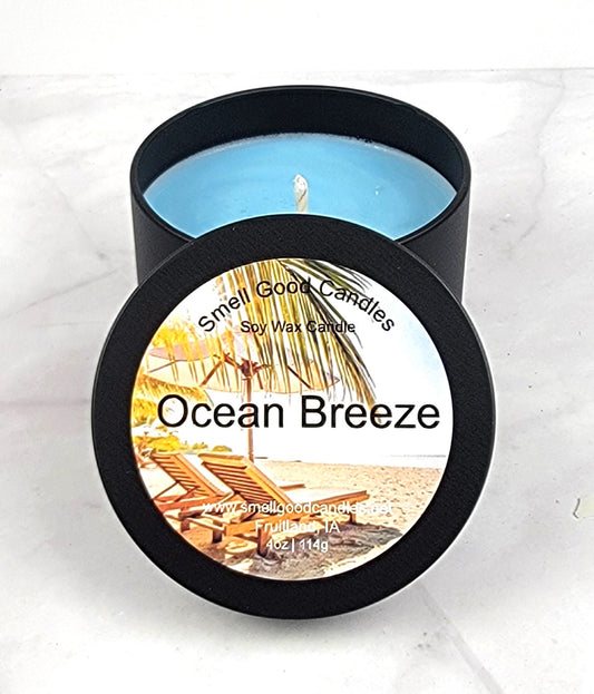 Ocean Breeze 4oz Tin Scented Soy Wax Candle