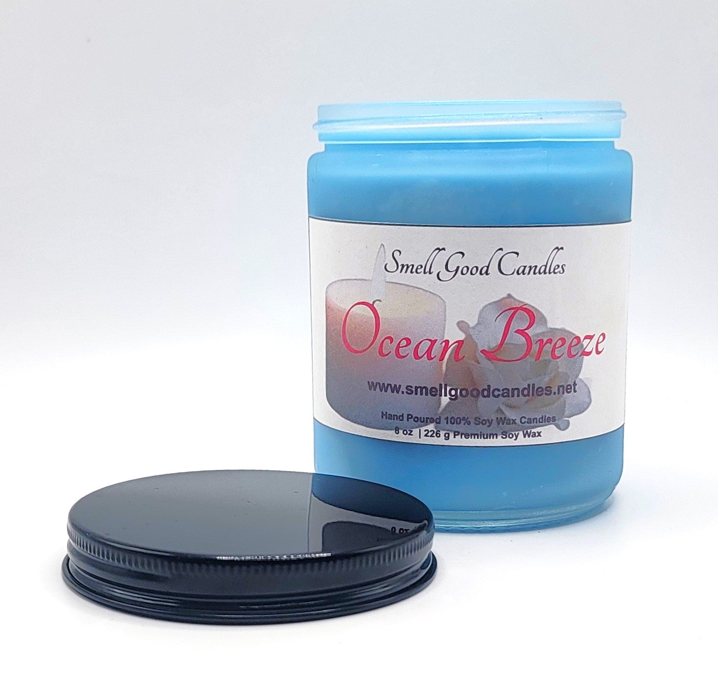 Ocean Breeze 8oz Jar Scented Soy Wax Candle - Front open