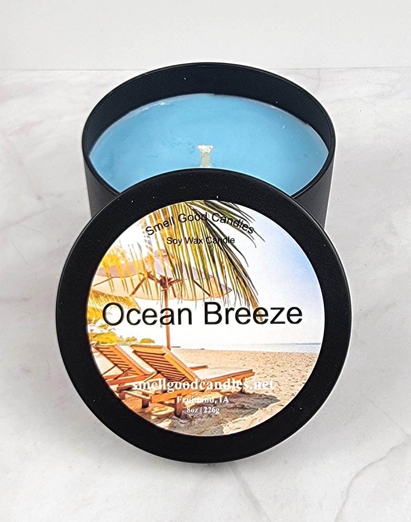 Ocean Breeze 8oz Tin Scented Soy Wax Candle