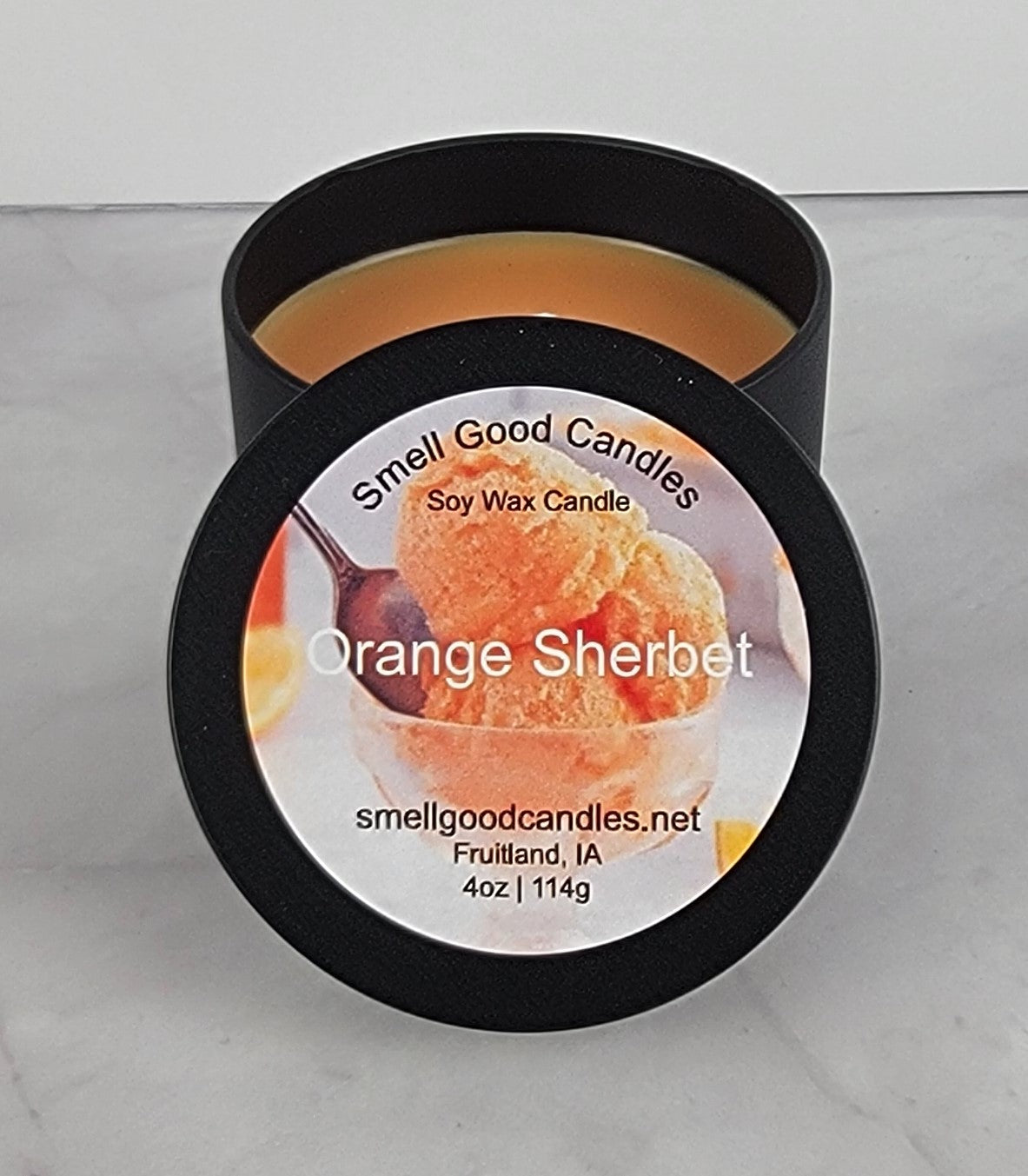 Orange Sherbet 4oz Tin Scented Soy Wax Candle