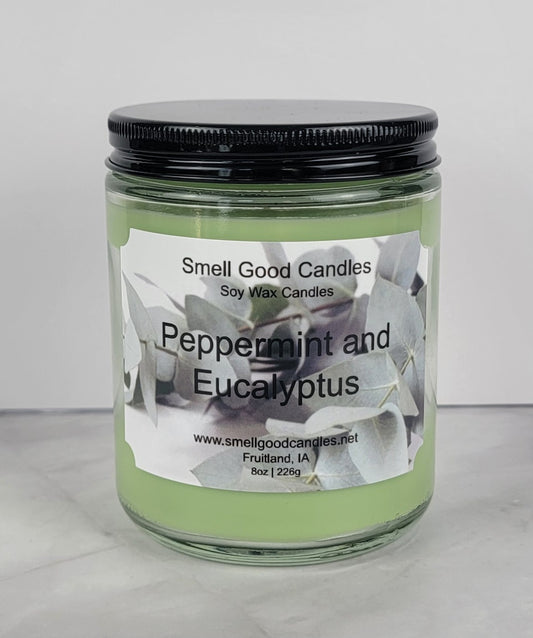 Peppermint and Eucalyptus 8oz Jar Scented Soy Wax Candle