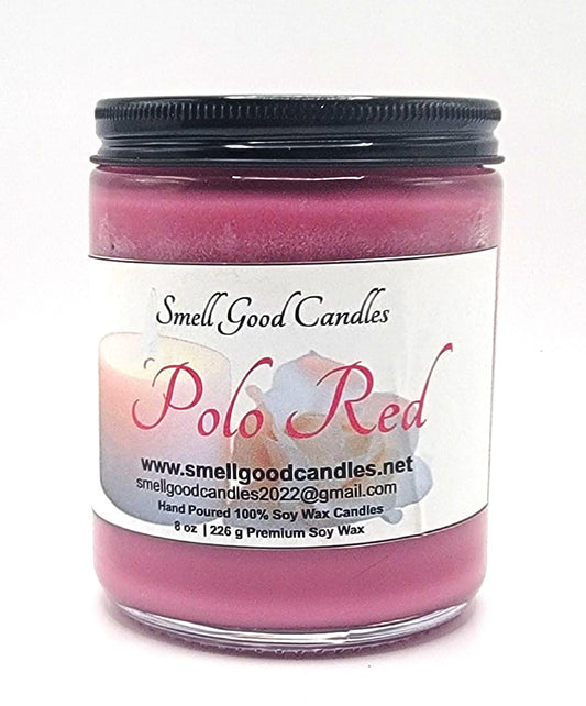 Polo Red 8oz Jar Scented Soy Wax Candle - Front closed