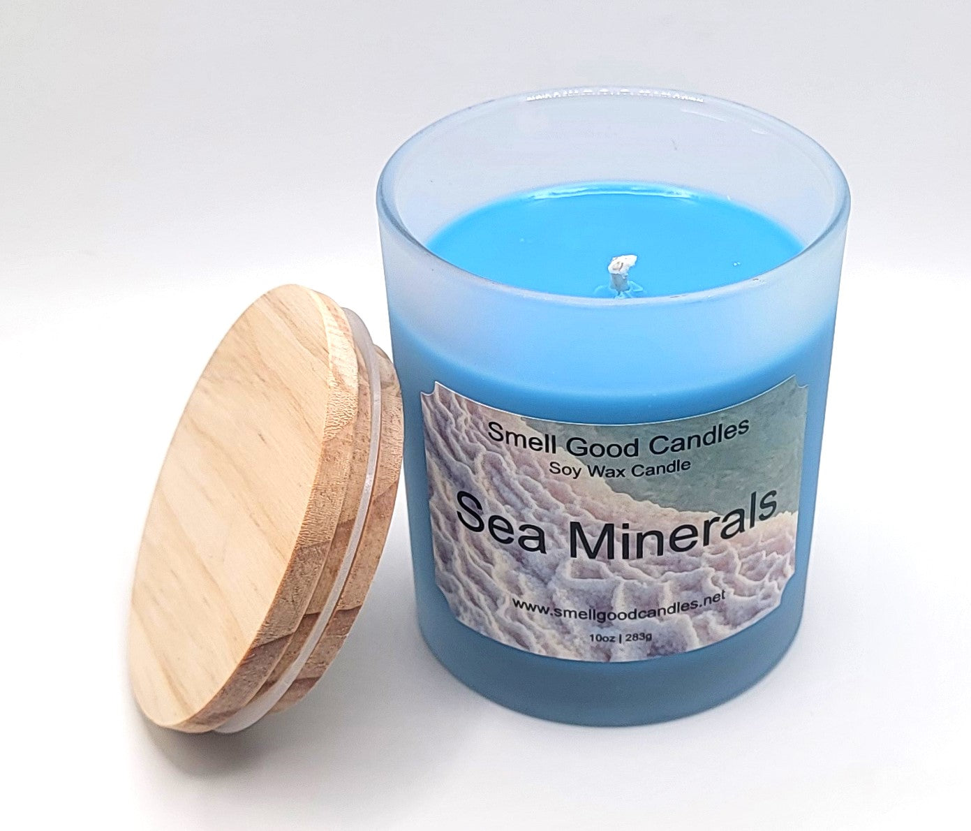 Sea Minerals 10oz Scented Soy Wax Candle - Front Open