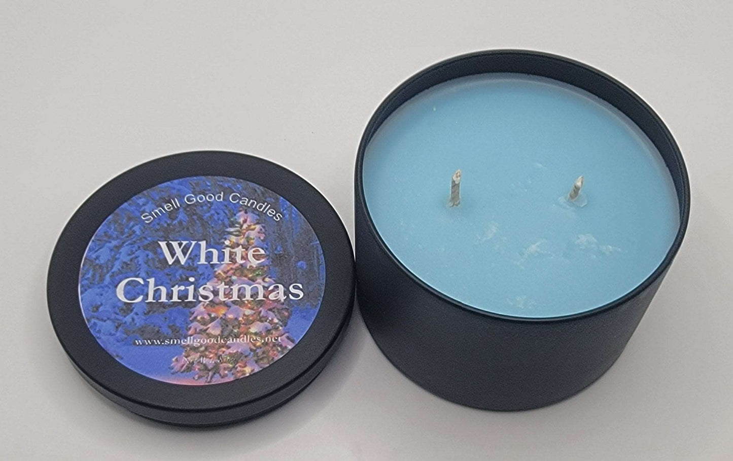 White Christmas 8oz Double Wick Tin Scented Soy Wax Candle